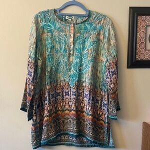 Dolma Silk Vibrant Blue and Orange Embroidered Tunic